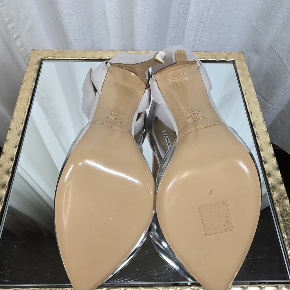 Emporio Armani Metallic Silver Leather Heels - Picture 8 of 15